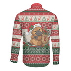 Aussie Platypus Christmas Long Sleeve Button Shirt Festive Knitted Pattern Inspired