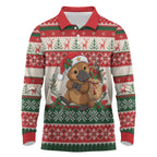 Aussie Platypus Christmas Long Sleeve Polo Shirt Festive Knitted Pattern Inspired