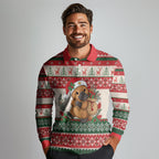 Aussie Platypus Christmas Long Sleeve Polo Shirt Festive Knitted Pattern Inspired