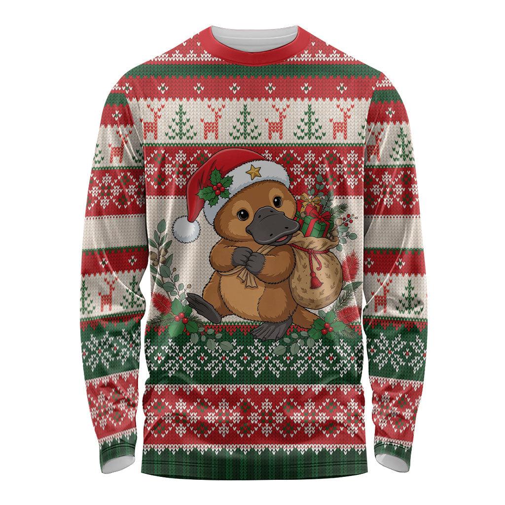 Aussie Platypus Christmas Long Sleeve Shirt Festive Knitted Pattern Inspired
