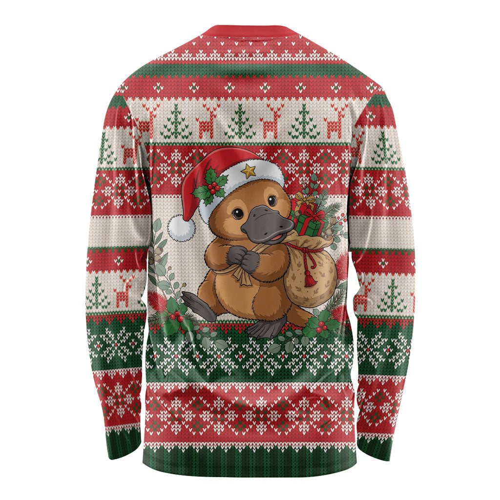 Aussie Platypus Christmas Long Sleeve Shirt Festive Knitted Pattern Inspired