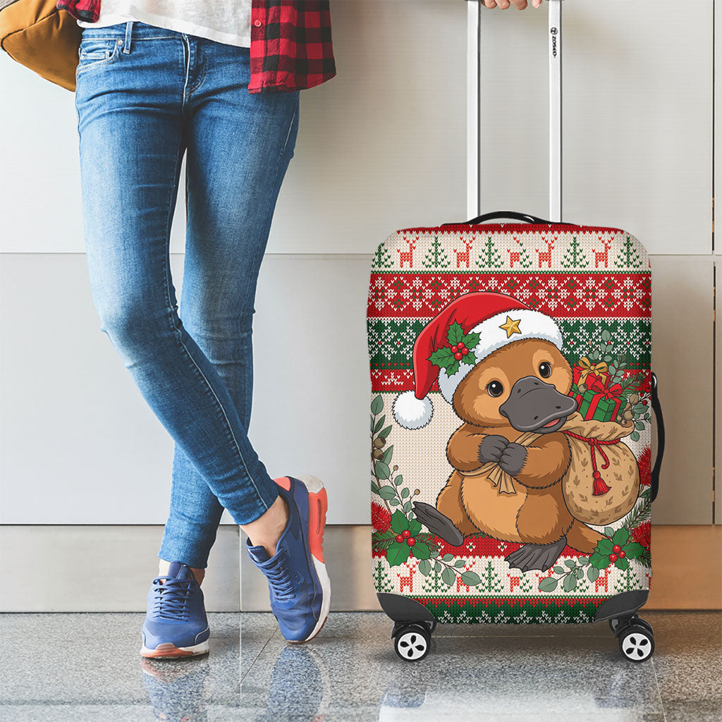 Aussie Platypus Christmas Luggage Cover Festive Knitted Pattern Inspired