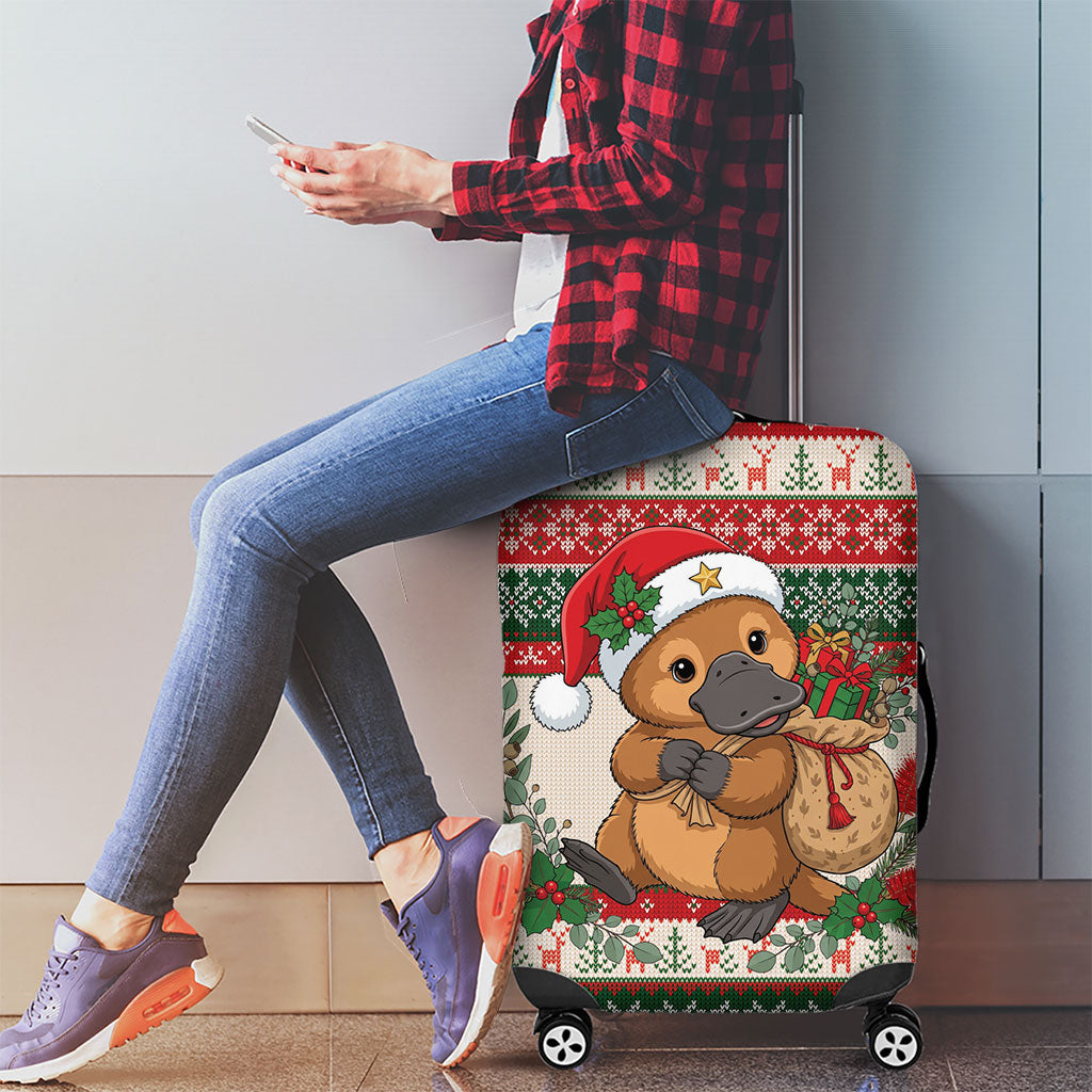 Aussie Platypus Christmas Luggage Cover Festive Knitted Pattern Inspired