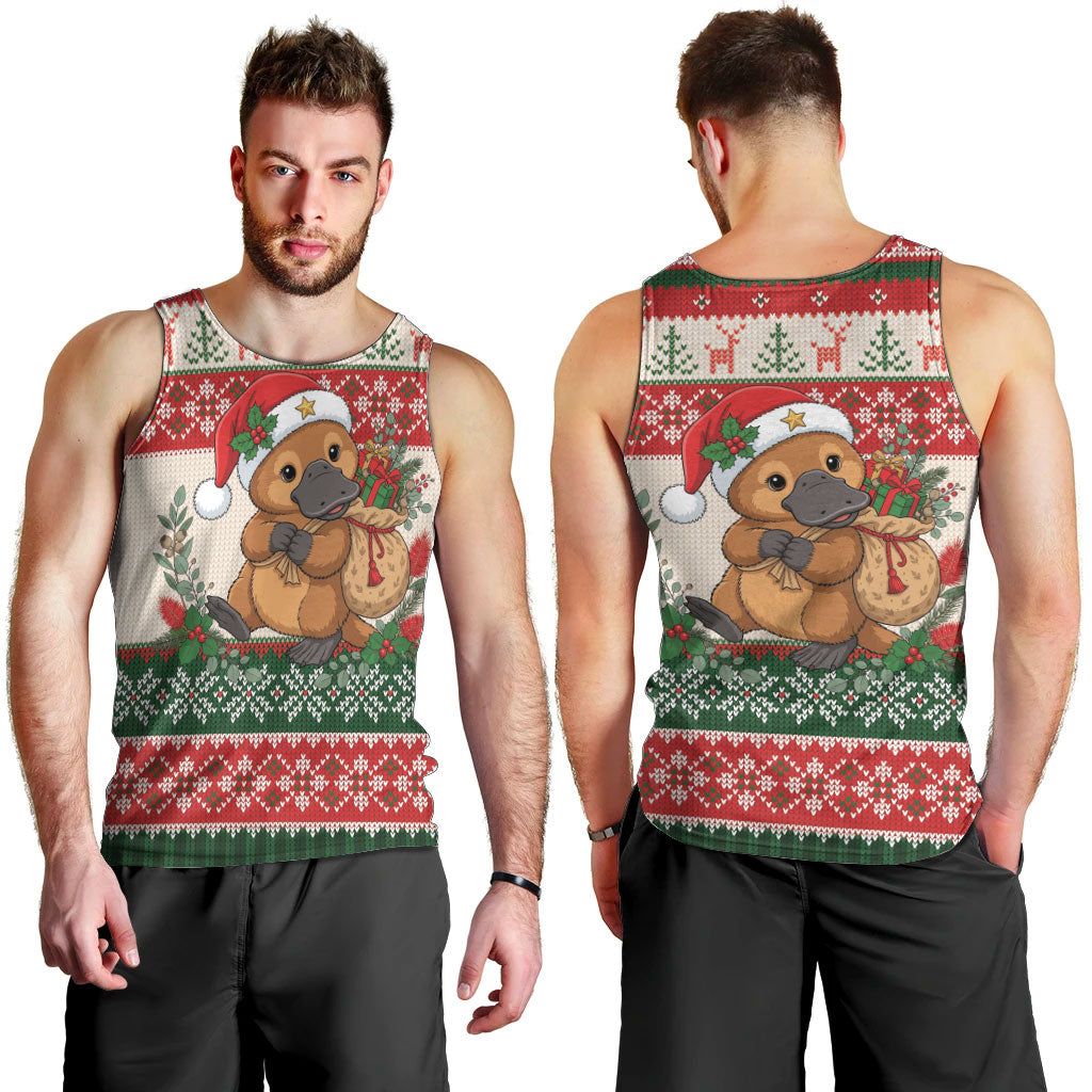 Aussie Platypus Christmas Men Tank Top Festive Knitted Pattern Inspired