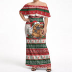 Aussie Platypus Christmas Off Shoulder Maxi Dress Festive Knitted Pattern Inspired