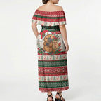 Aussie Platypus Christmas Off Shoulder Maxi Dress Festive Knitted Pattern Inspired