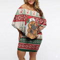 Aussie Platypus Christmas Off Shoulder Short Dress Festive Knitted Pattern Inspired