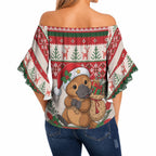 Aussie Platypus Christmas Off Shoulder Wrap Waist Top Festive Knitted Pattern Inspired