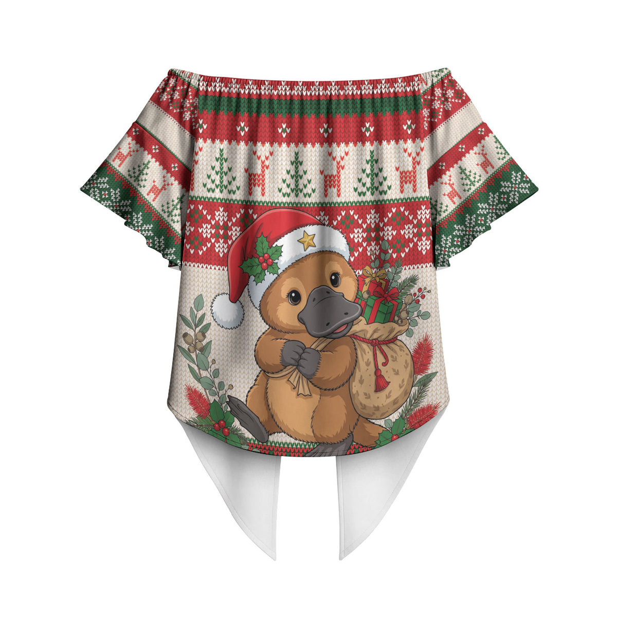 Aussie Platypus Christmas Off Shoulder Wrap Waist Top Festive Knitted Pattern Inspired
