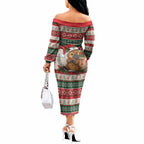 Aussie Platypus Christmas Off The Shoulder Long Sleeve Dress Festive Knitted Pattern Inspired