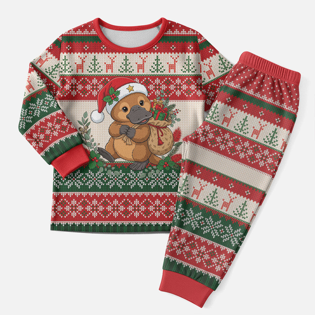 Aussie Platypus Christmas Pajama Set Festive Knitted Pattern Inspired