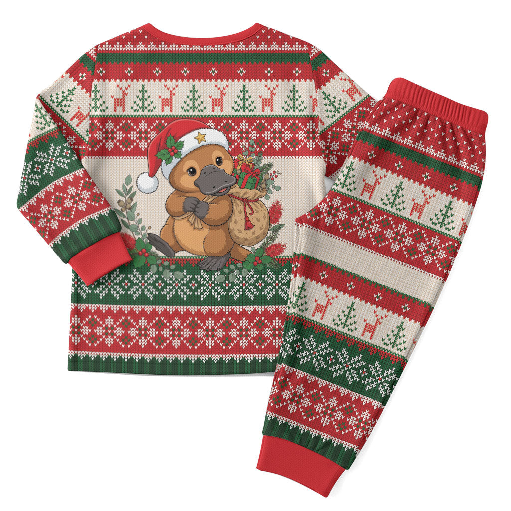 Aussie Platypus Christmas Pajama Set Festive Knitted Pattern Inspired