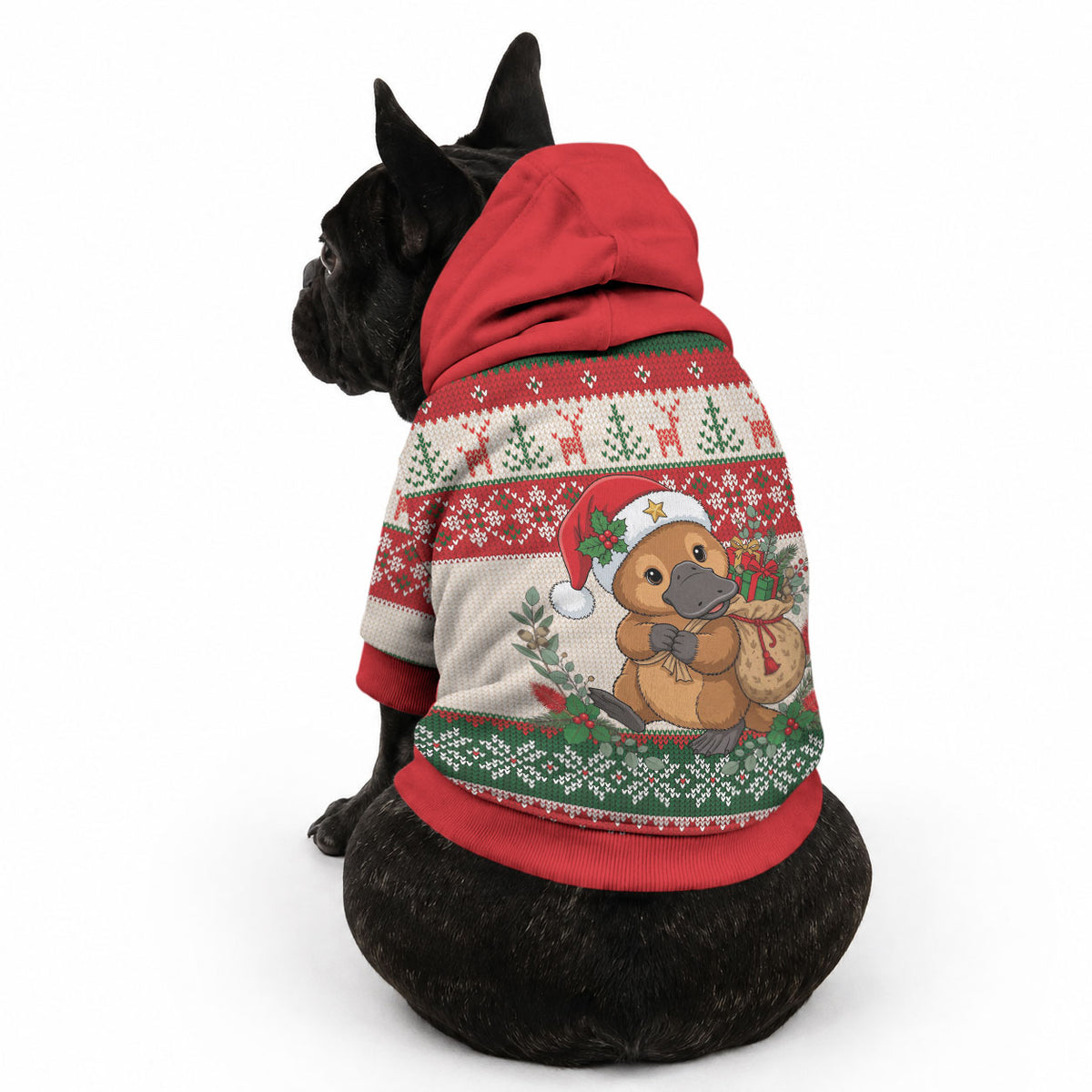 Aussie Platypus Christmas Pet Hoodie Festive Knitted Pattern Inspired