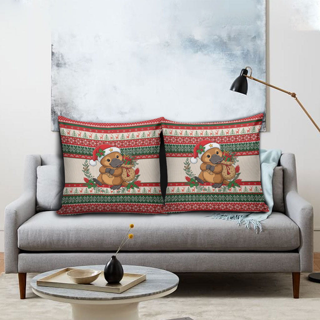 Aussie Platypus Christmas Pillow Cover Festive Knitted Pattern Inspired