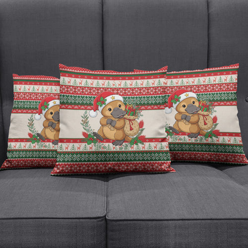 Aussie Platypus Christmas Pillow Cover Festive Knitted Pattern Inspired