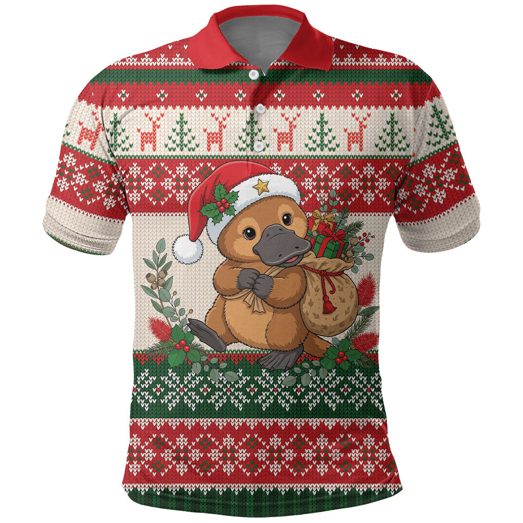 Aussie Platypus Christmas Polo Shirt Festive Knitted Pattern Inspired