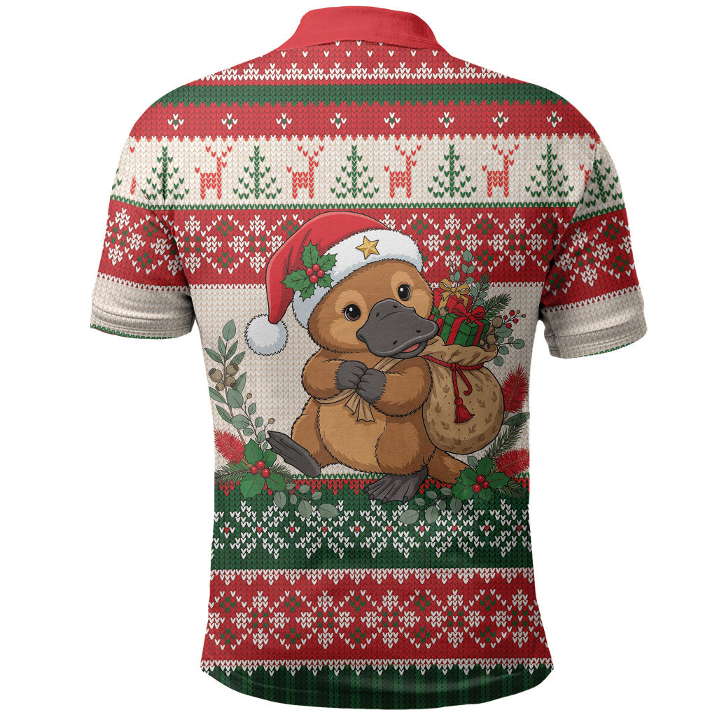 Aussie Platypus Christmas Polo Shirt Festive Knitted Pattern Inspired