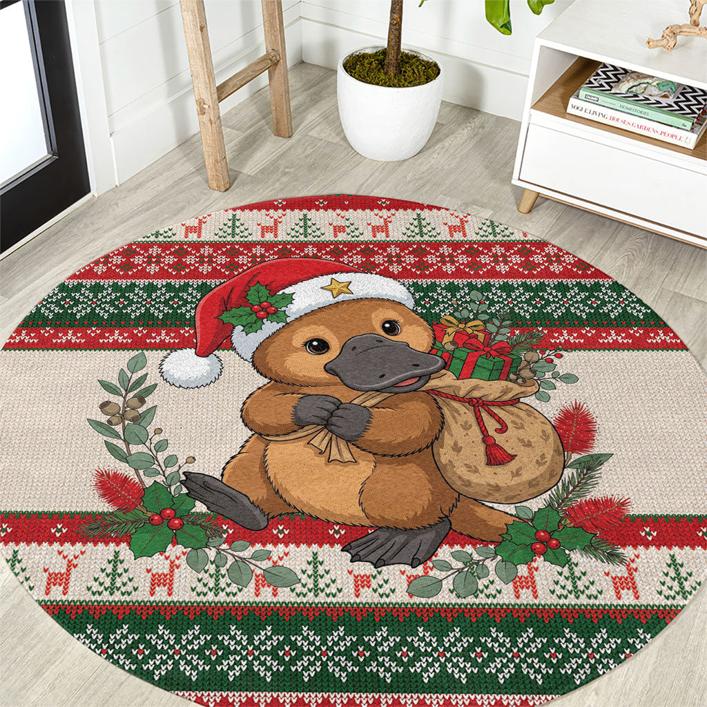 Aussie Platypus Christmas Round Carpet Festive Knitted Pattern Inspired