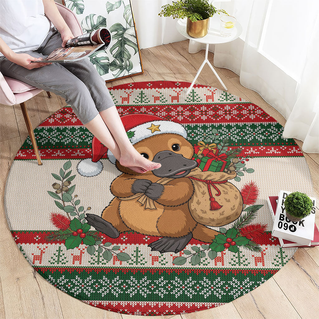 Aussie Platypus Christmas Round Carpet Festive Knitted Pattern Inspired