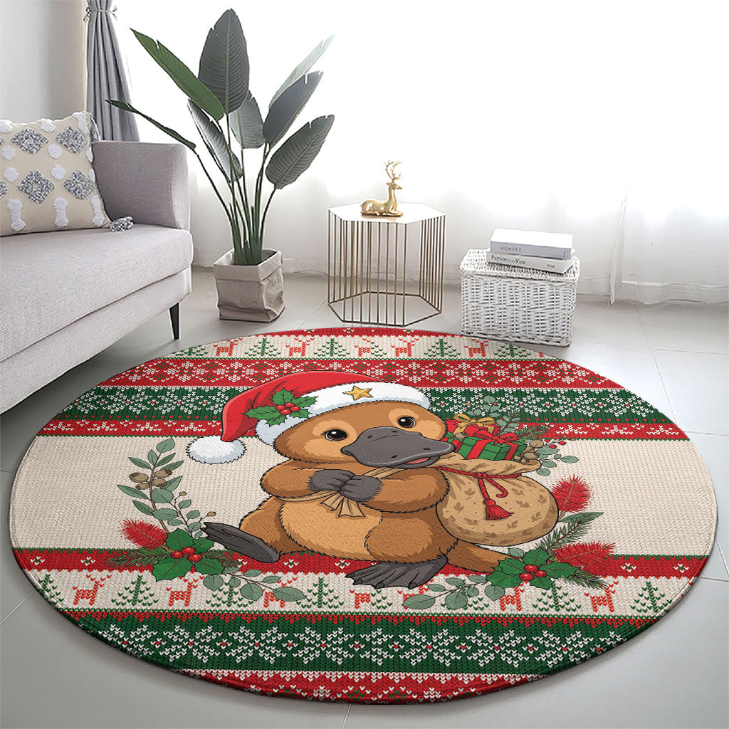 Aussie Platypus Christmas Round Carpet Festive Knitted Pattern Inspired