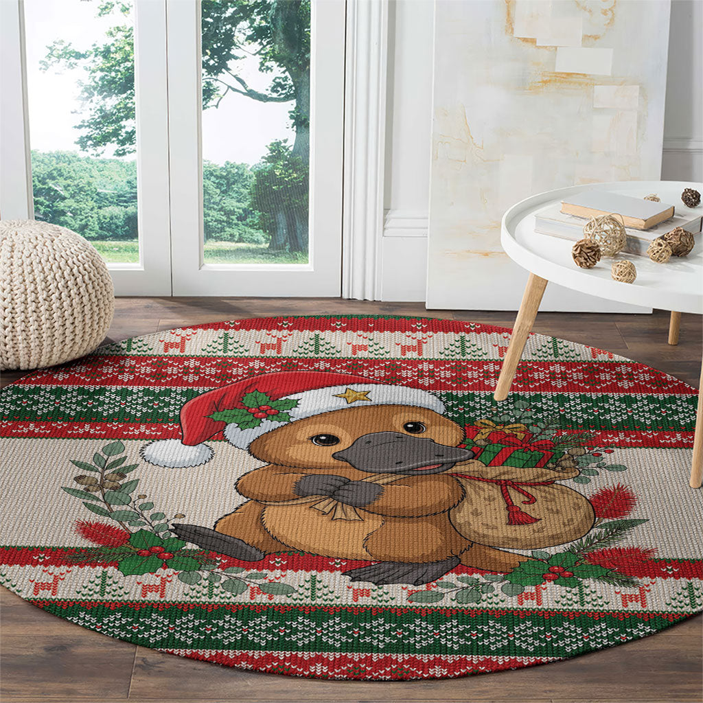 Aussie Platypus Christmas Round Carpet Festive Knitted Pattern Inspired
