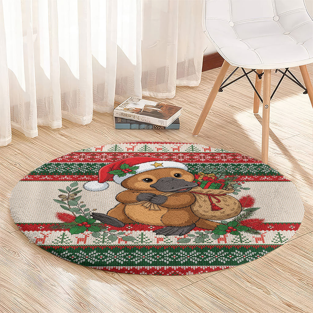 Aussie Platypus Christmas Round Carpet Festive Knitted Pattern Inspired