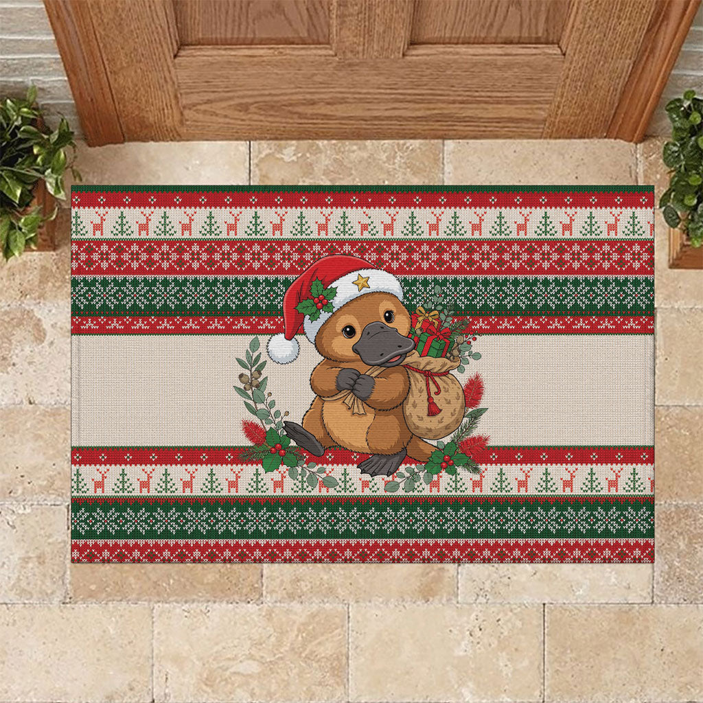 Aussie Platypus Christmas Rubber Doormat Festive Knitted Pattern Inspired