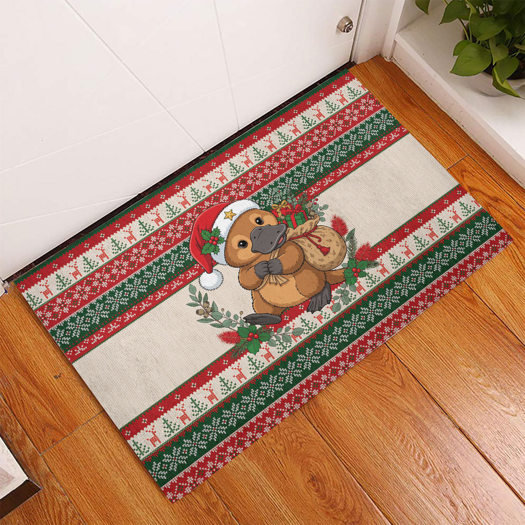 Aussie Platypus Christmas Rubber Doormat Festive Knitted Pattern Inspired