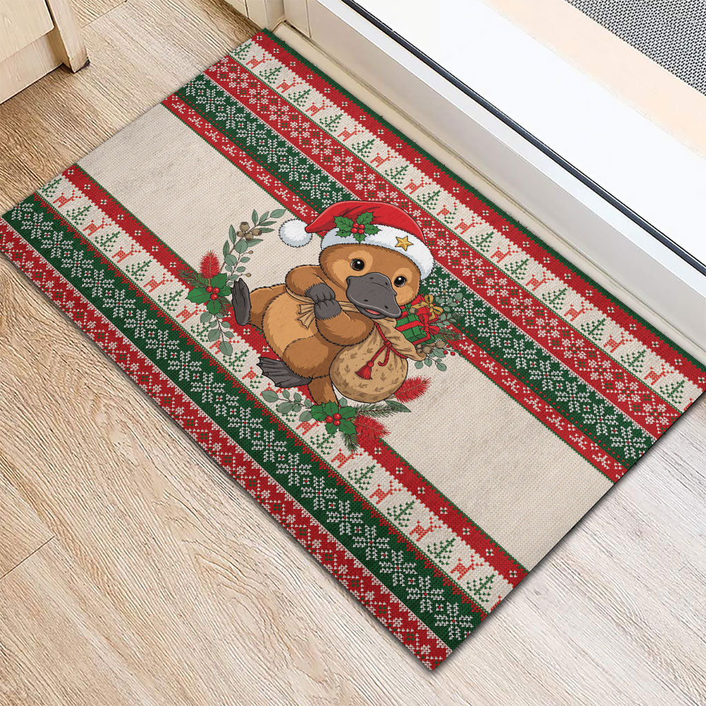 Aussie Platypus Christmas Rubber Doormat Festive Knitted Pattern Inspired