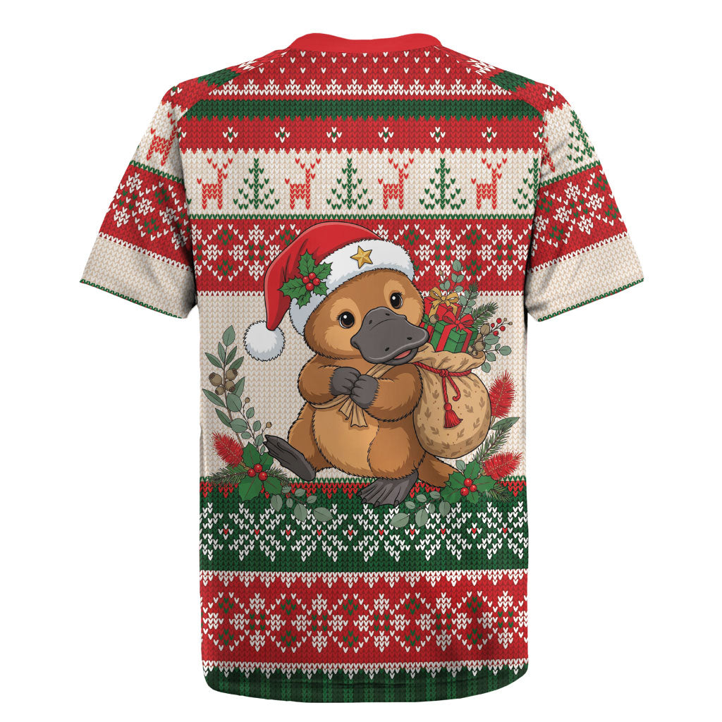 Aussie Platypus Christmas Rugby Jersey Festive Knitted Pattern Inspired