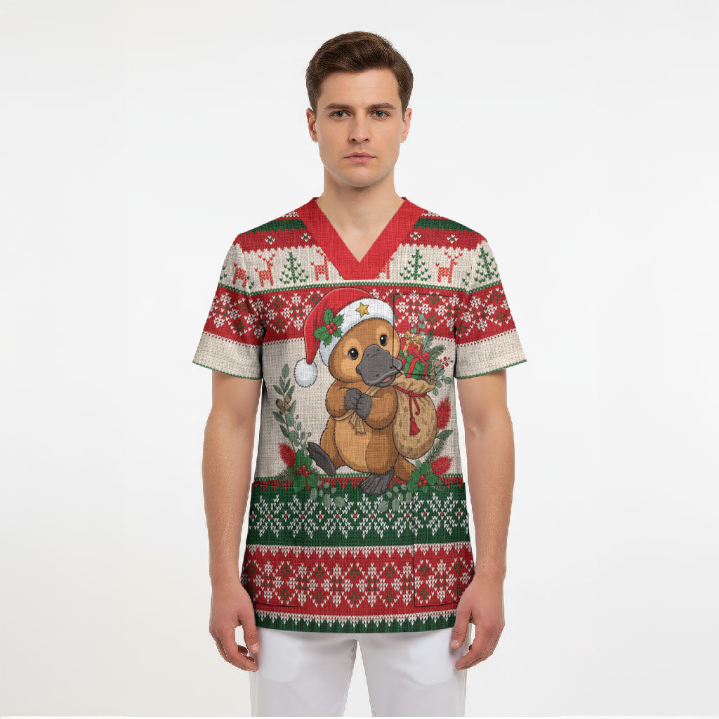 Aussie Platypus Christmas Scrub Top Festive Knitted Pattern Inspired