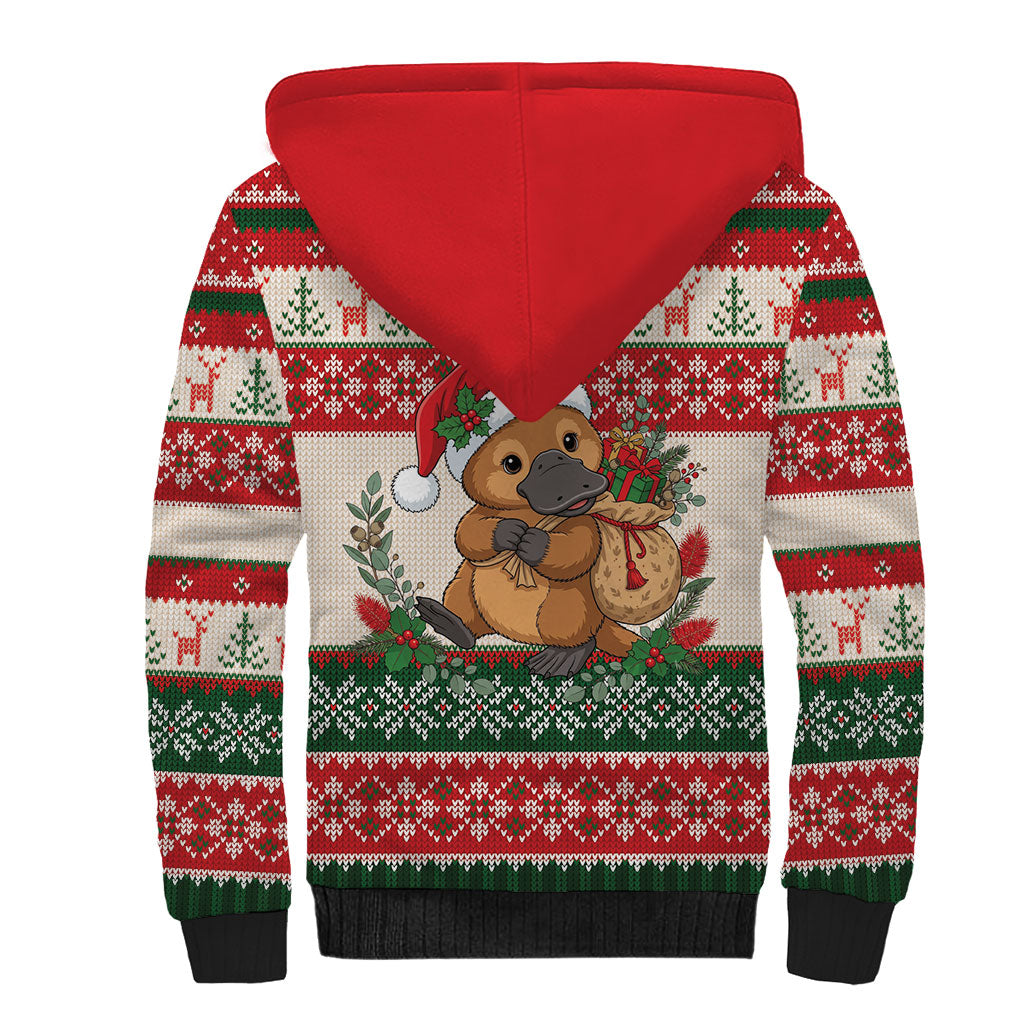 Aussie Platypus Christmas Sherpa Hoodie Festive Knitted Pattern Inspired