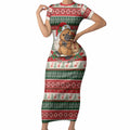 Aussie Platypus Christmas Short Sleeve Bodycon Dress Festive Knitted Pattern Inspired