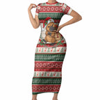 Aussie Platypus Christmas Short Sleeve Bodycon Dress Festive Knitted Pattern Inspired