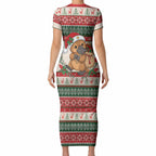 Aussie Platypus Christmas Short Sleeve Bodycon Dress Festive Knitted Pattern Inspired