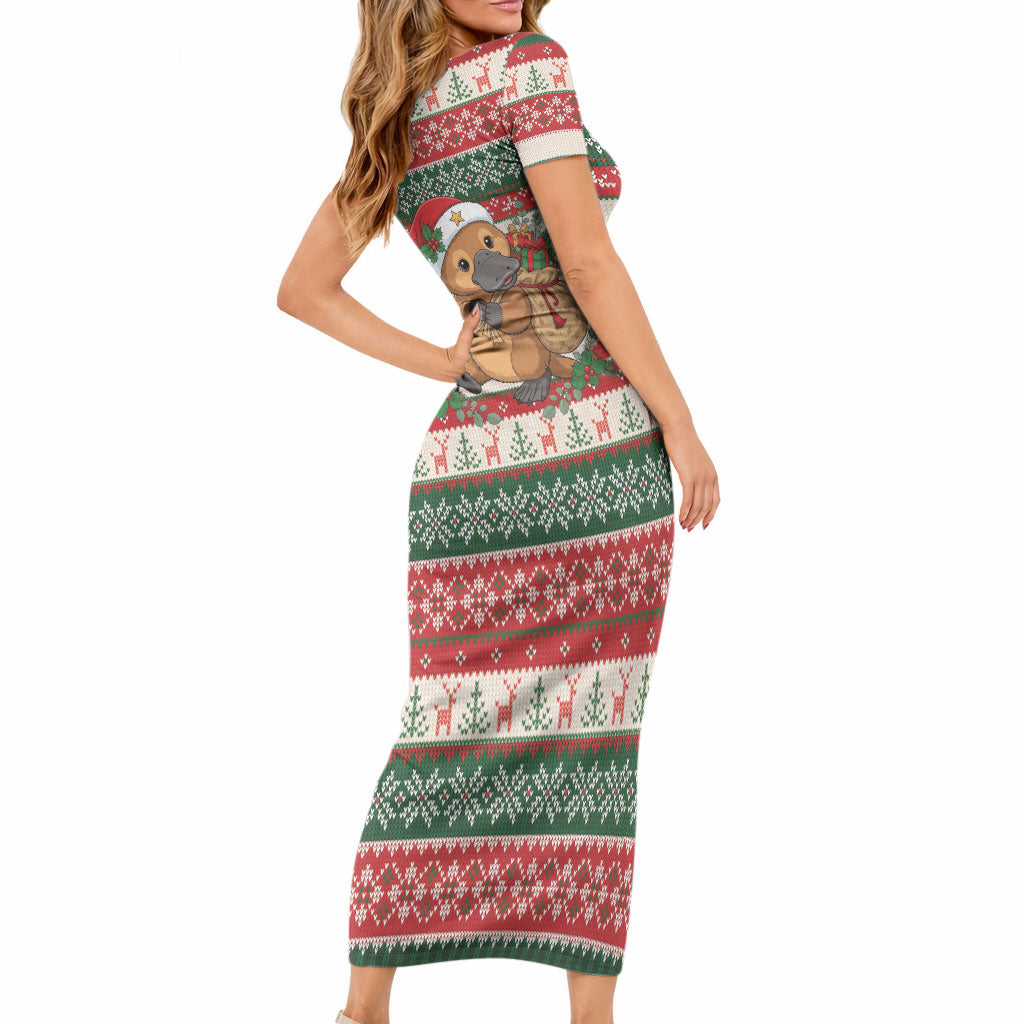 Aussie Platypus Christmas Short Sleeve Bodycon Dress Festive Knitted Pattern Inspired
