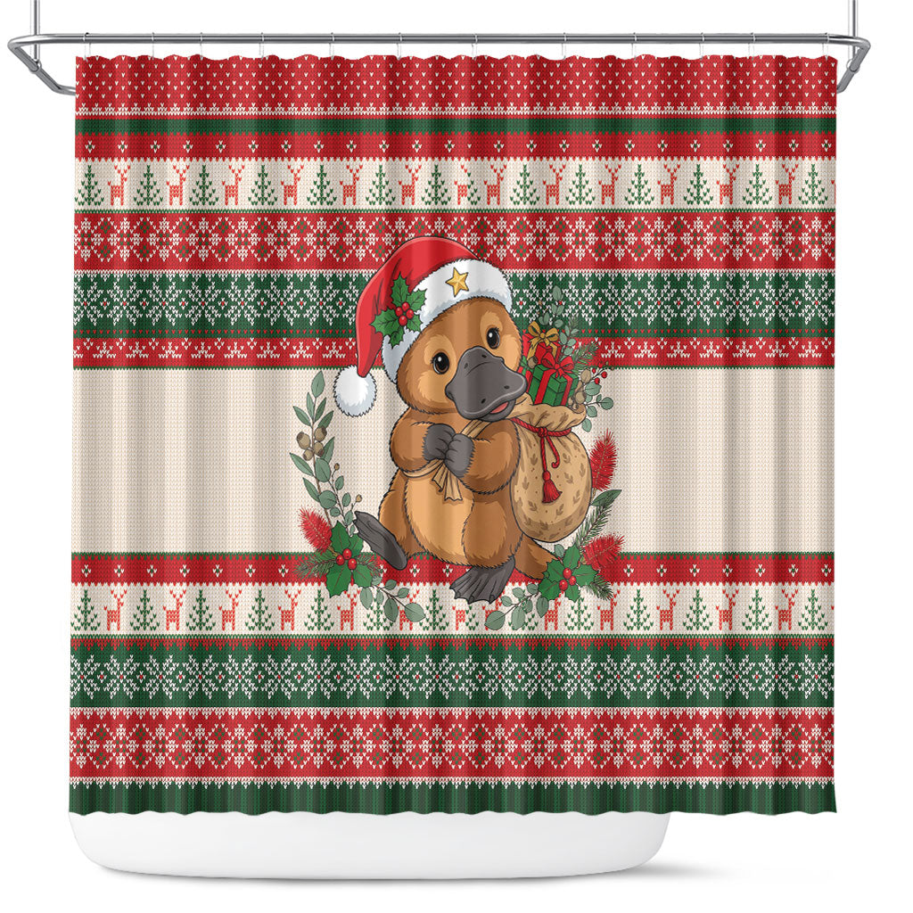 Aussie Platypus Christmas Shower Curtain Festive Knitted Pattern Inspired