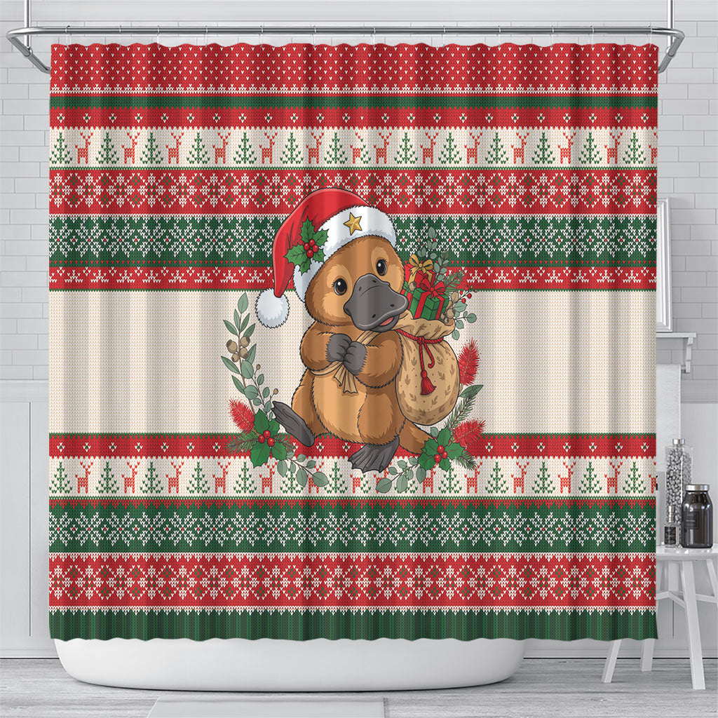Aussie Platypus Christmas Shower Curtain Festive Knitted Pattern Inspired