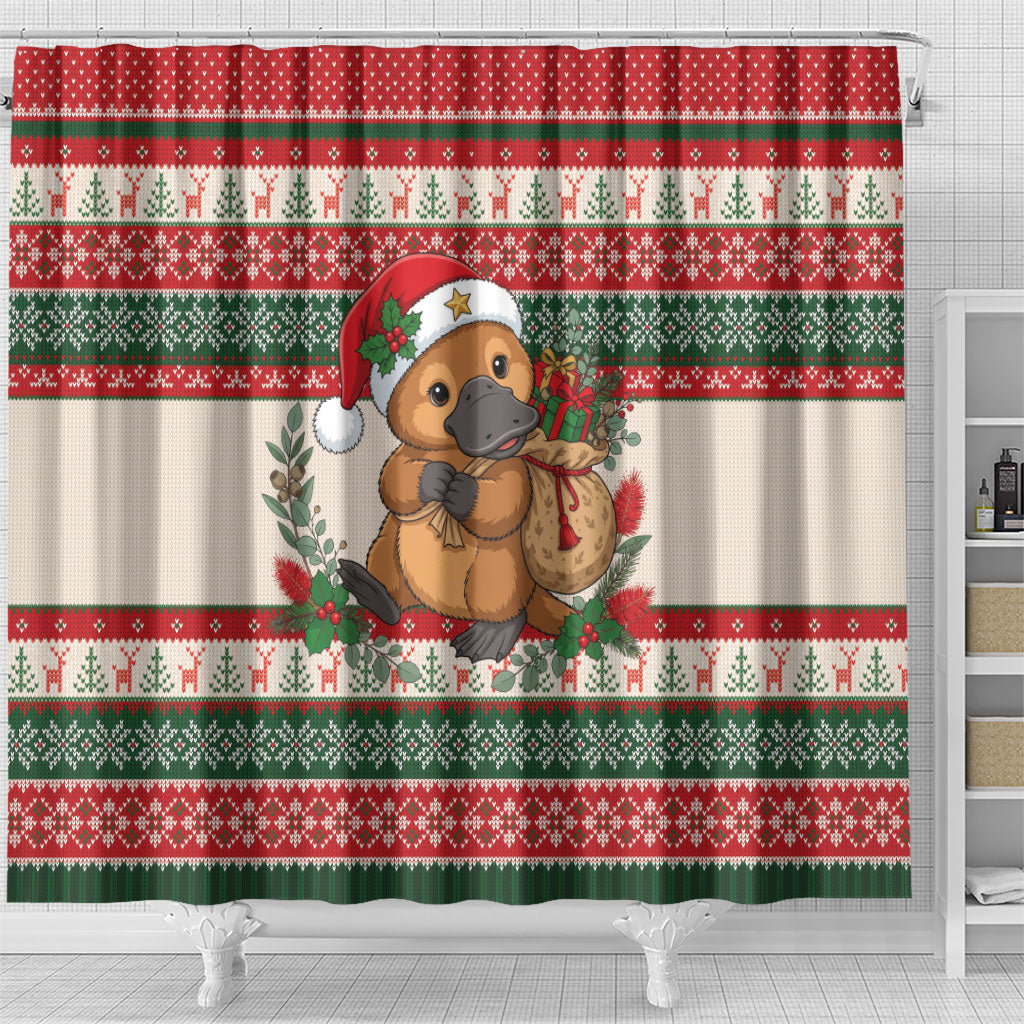 Aussie Platypus Christmas Shower Curtain Festive Knitted Pattern Inspired