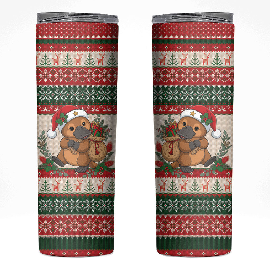 Aussie Platypus Christmas Skinny Tumbler Festive Knitted Pattern Inspired