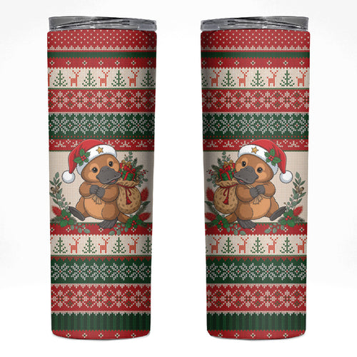 Aussie Platypus Christmas Skinny Tumbler Festive Knitted Pattern Inspired