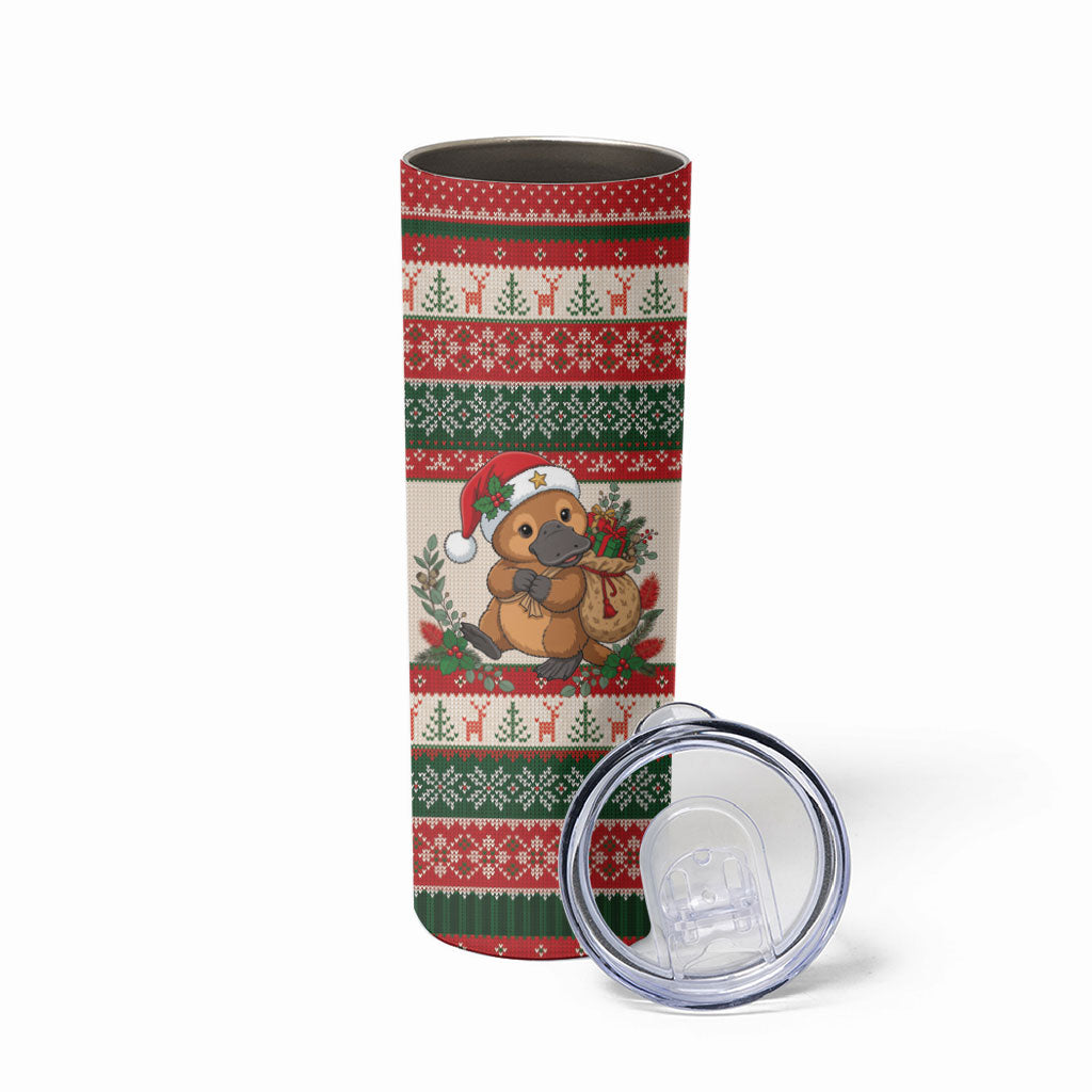 Aussie Platypus Christmas Skinny Tumbler Festive Knitted Pattern Inspired