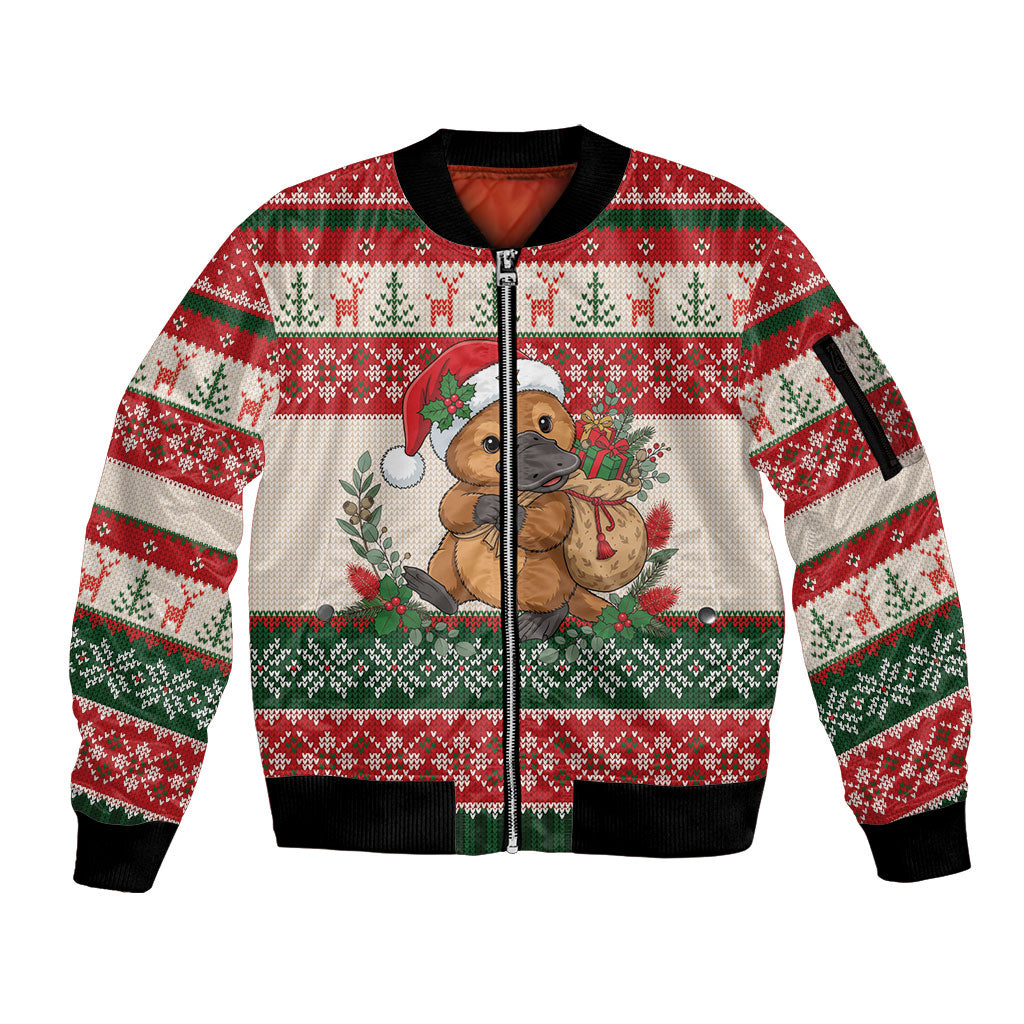 Aussie Platypus Christmas Sleeve Zip Bomber Jacket Festive Knitted Pattern Inspired