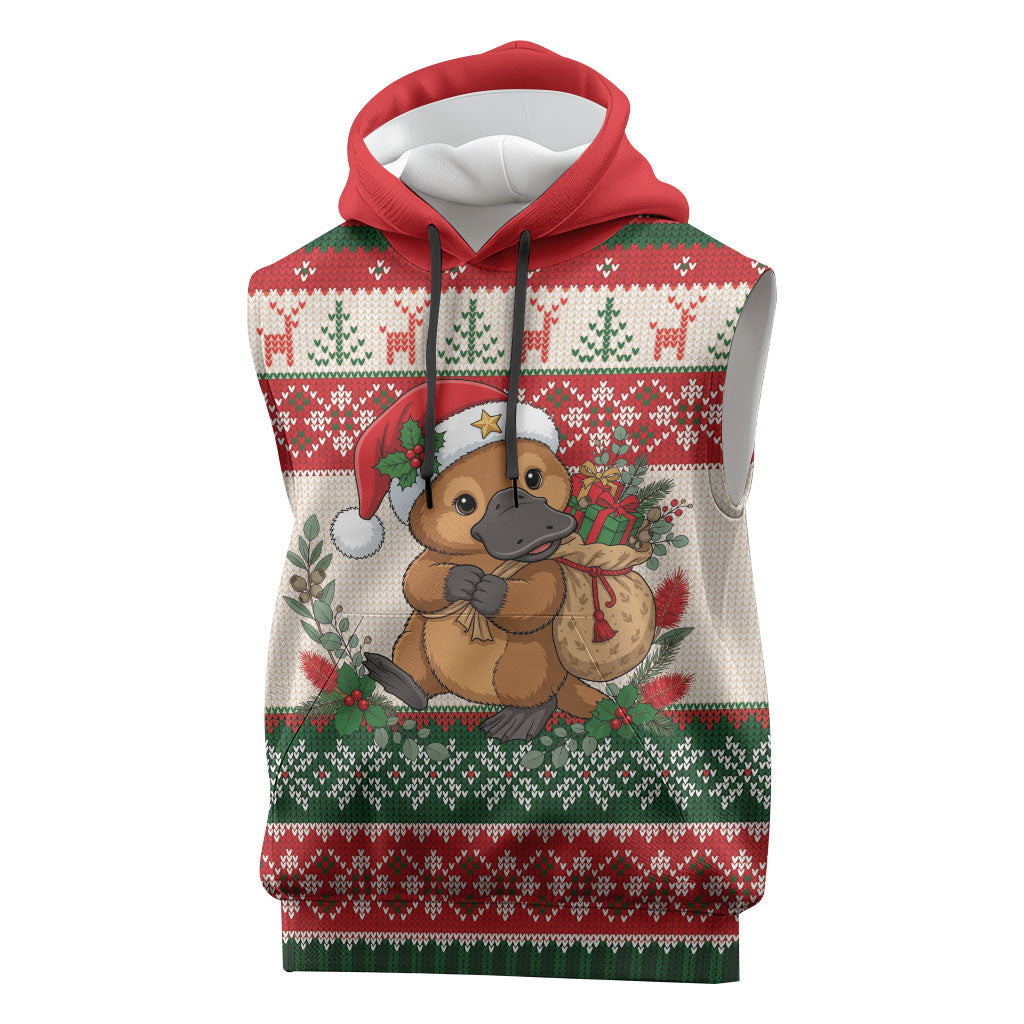 Aussie Platypus Christmas Sleeveless Hoodie Festive Knitted Pattern Inspired