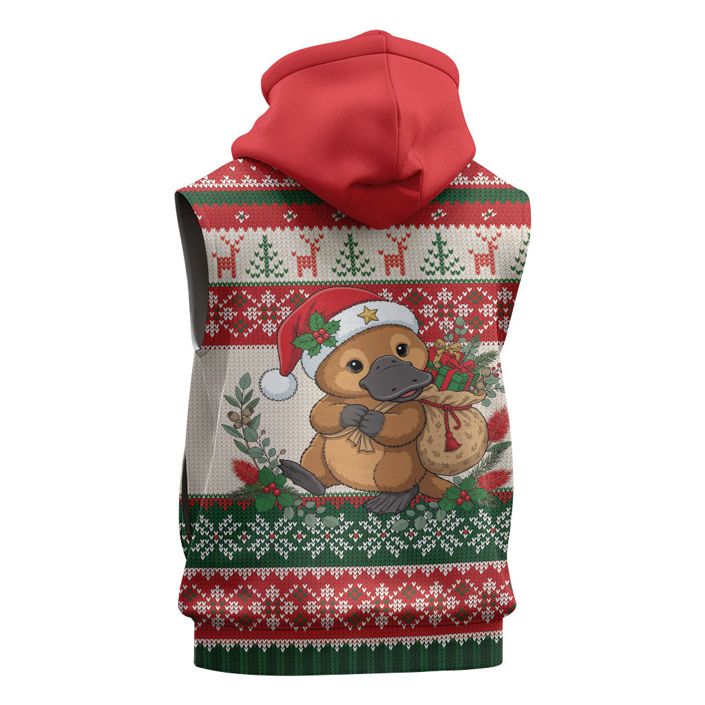Aussie Platypus Christmas Sleeveless Hoodie Festive Knitted Pattern Inspired