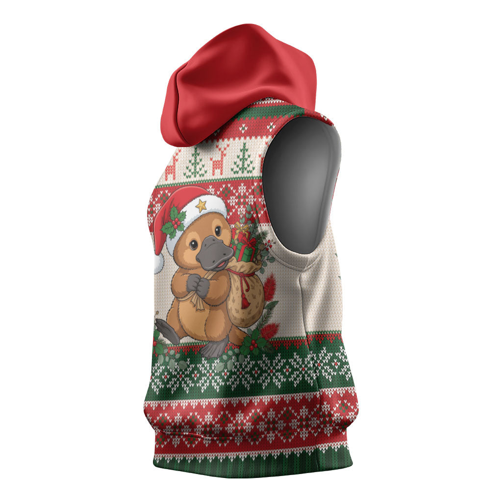 Aussie Platypus Christmas Sleeveless Hoodie Festive Knitted Pattern Inspired