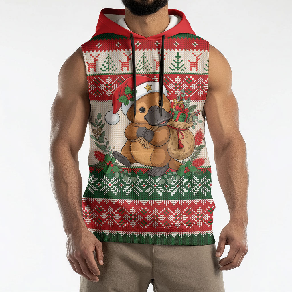Aussie Platypus Christmas Sleeveless Hoodie Festive Knitted Pattern Inspired