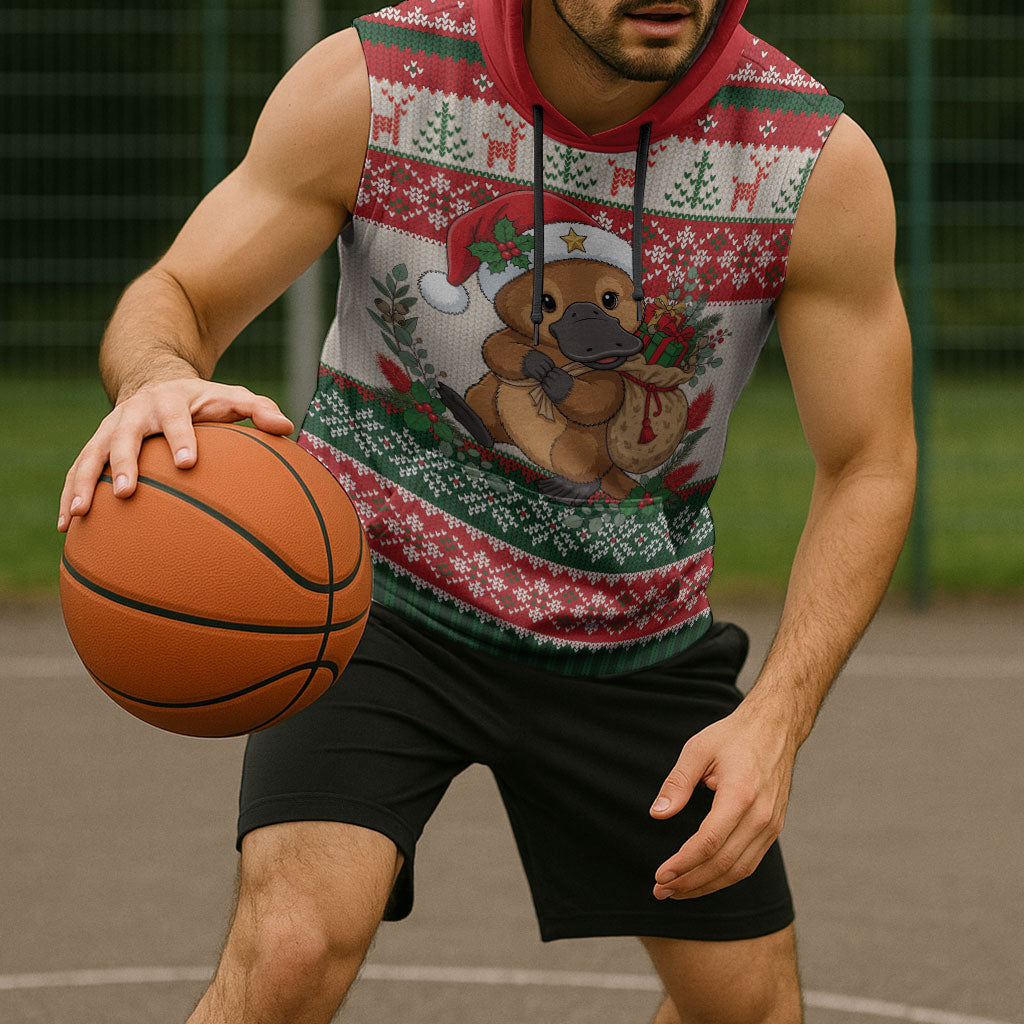 Aussie Platypus Christmas Sleeveless Hoodie Festive Knitted Pattern Inspired
