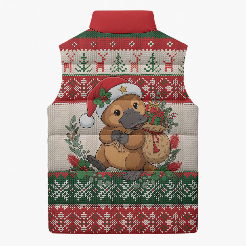 Aussie Platypus Christmas Sleeveless Puffer Jacket Festive Knitted Pattern Inspired