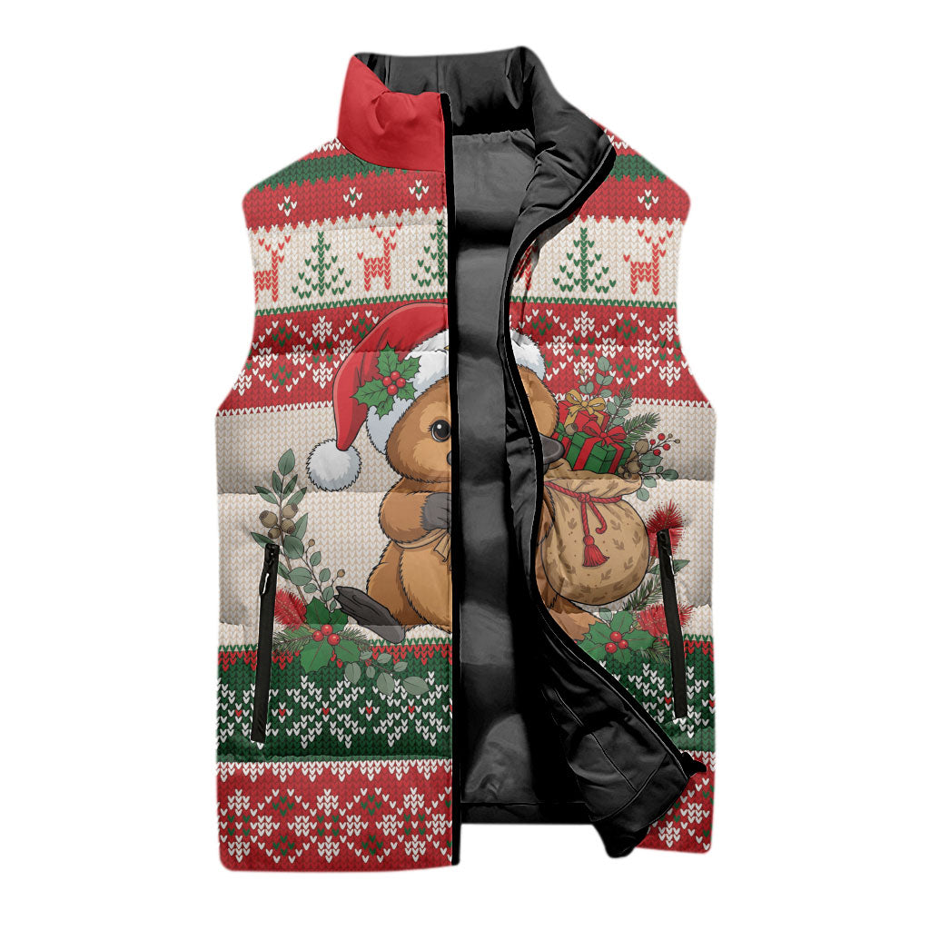 Aussie Platypus Christmas Sleeveless Puffer Jacket Festive Knitted Pattern Inspired